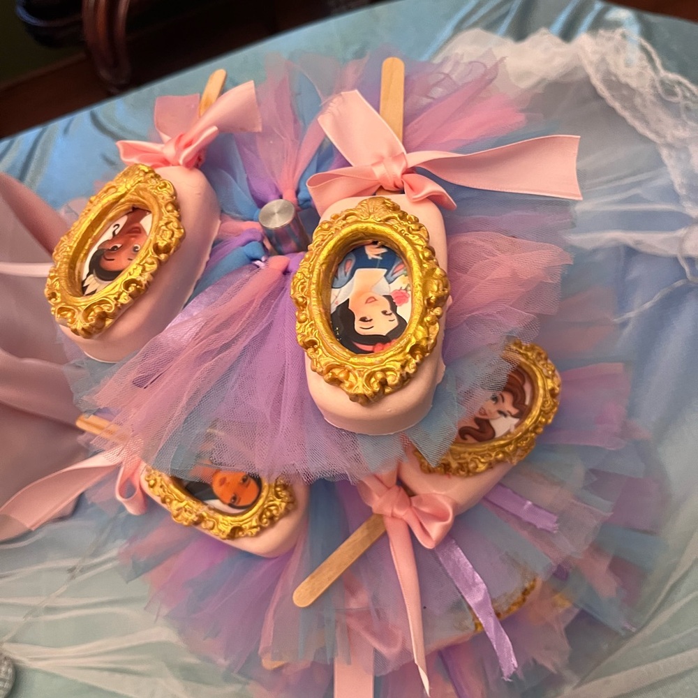 Princess Themed Cake Pops with Pink and Purple Tulle